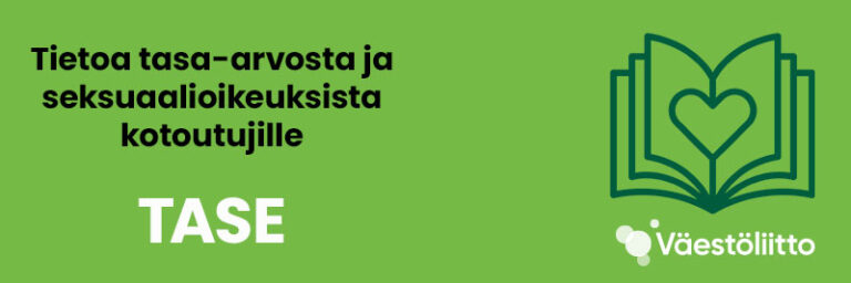 Tekstibanneri Tietoa tasa-arvosta ja seksuaalioikeuksista kotoutujille