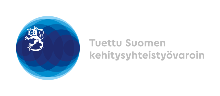 ulkoministeriön logo: tuettu Suomen kehitysyhteistyövaroin